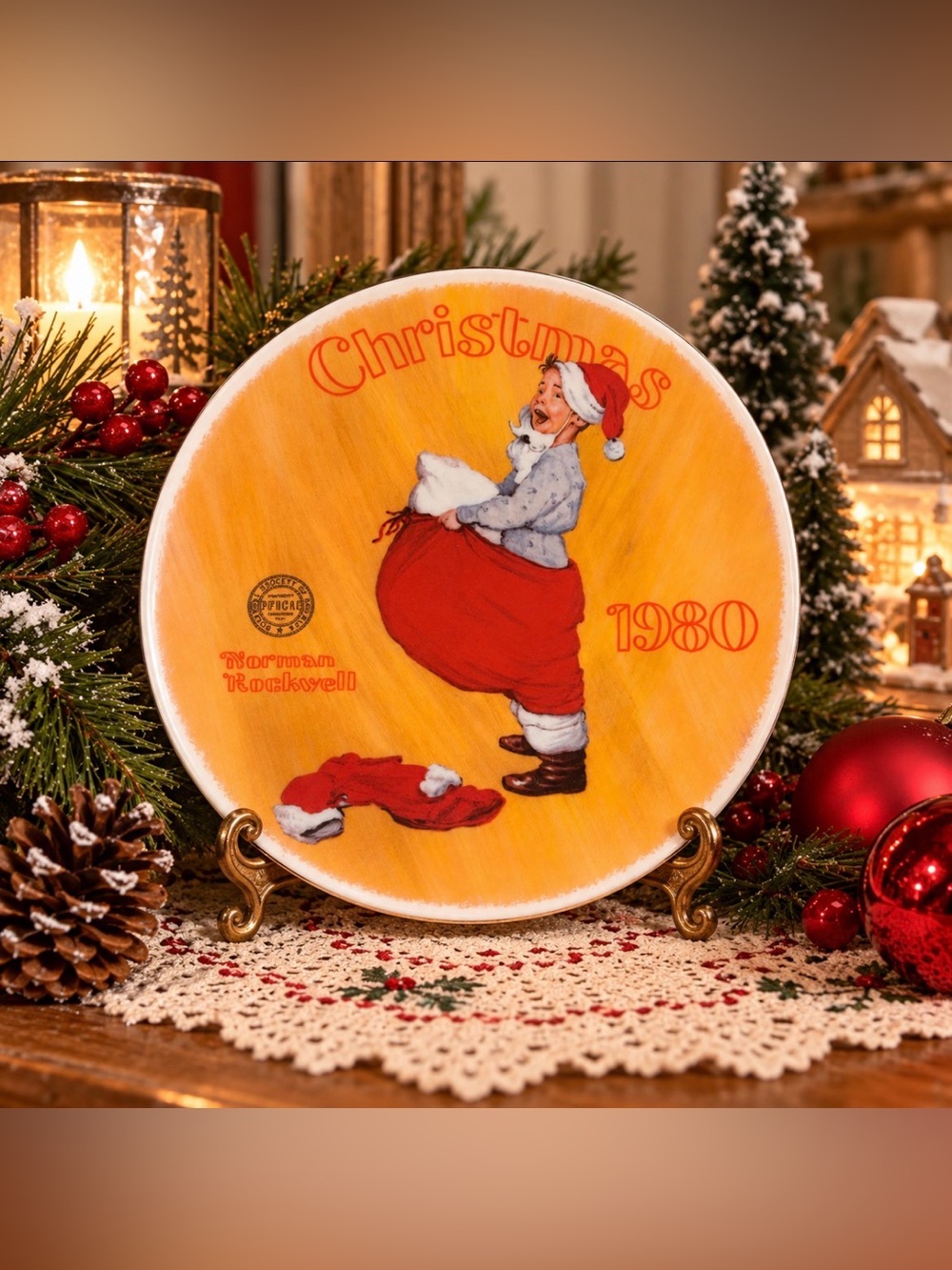 VTG Norman Rockwell Decorative Christmas Plate. “Scotty Plays Santa”